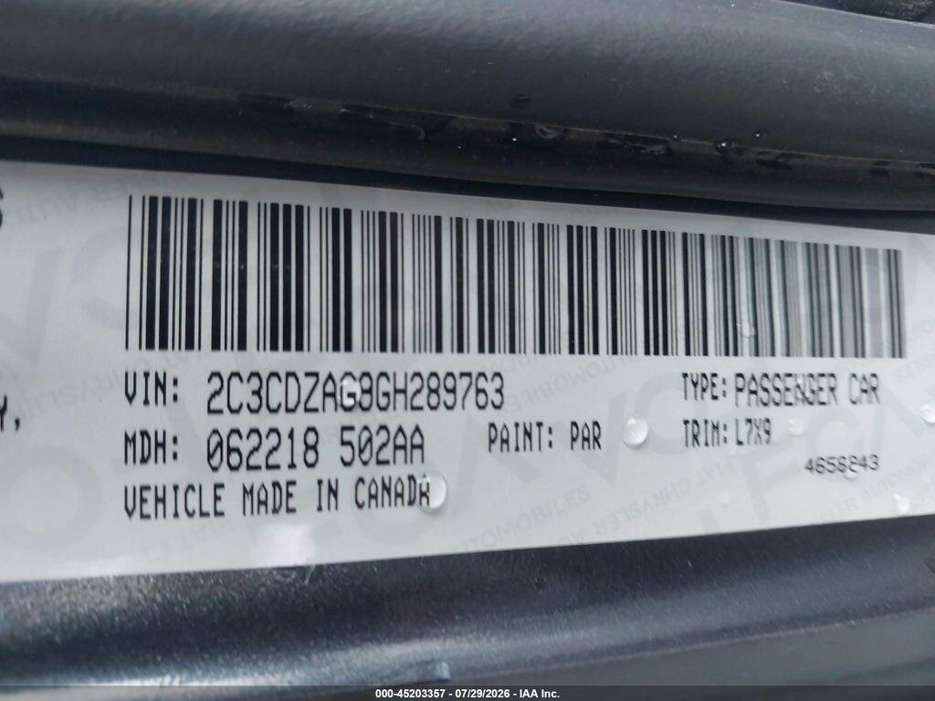 2C3CDZAG9GH289763 2016 DODGE CHALLENGER photo no. 9
