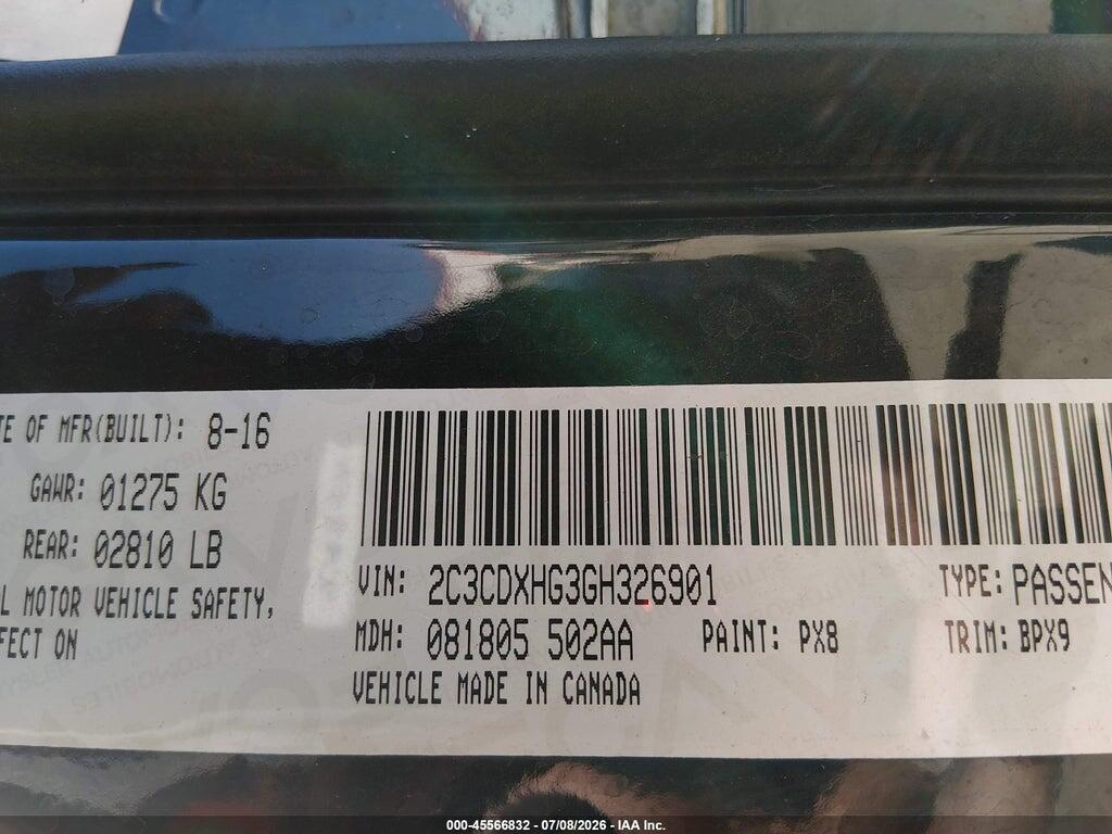2C3CDXHG3GH326901 2016 DODGE CHARGER photo no. 9