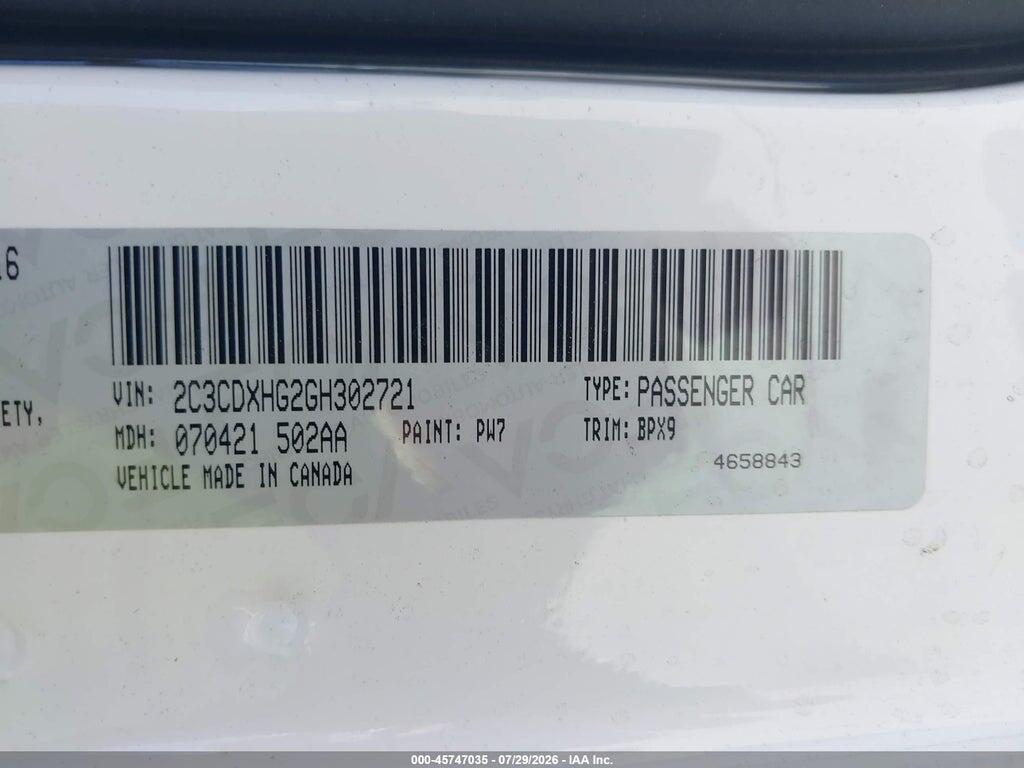2C3CDXHG2GH302721 2016 DODGE CHARGER photo no. 9