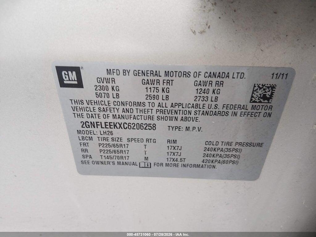 2GNFLEEKXC6206258 2012 CHEVROLET EQUINOX photo no. 9
