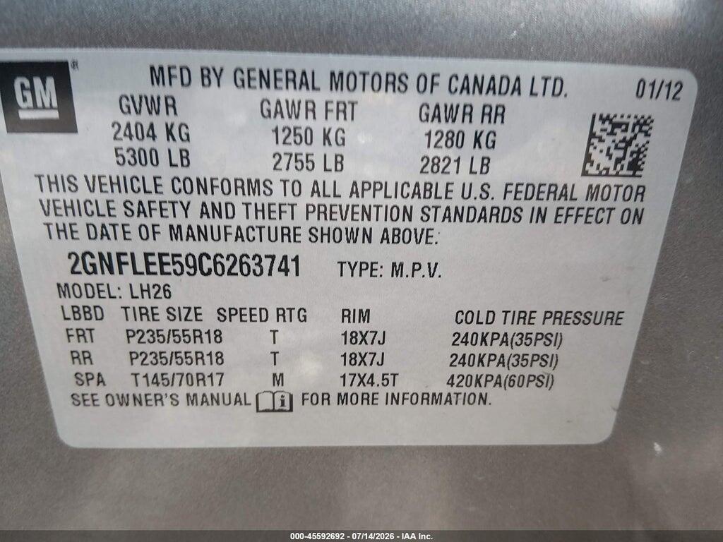 2GNFLEE59C6263741 2012 CHEVROLET EQUINOX photo no. 9
