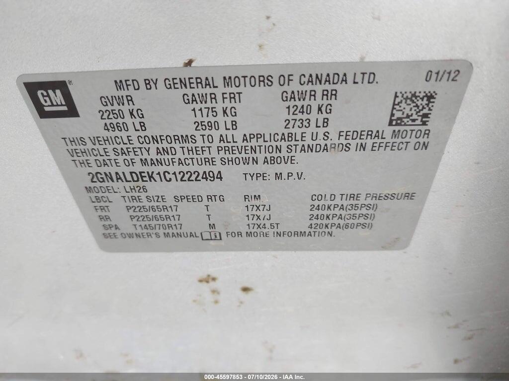 2GNALDEK1C1222494 2012 CHEVROLET EQUINOX photo no. 9