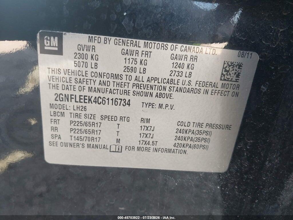 2GNFLEEK4C6116734 2012 CHEVROLET EQUINOX photo no. 9