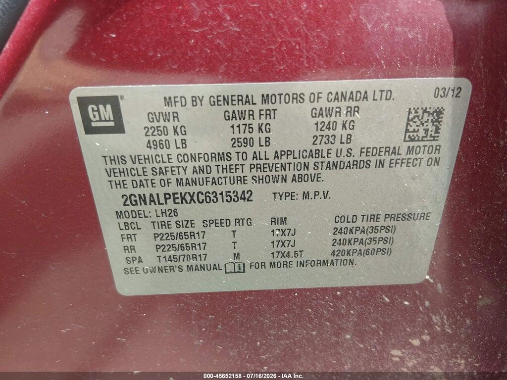 2GNALPEKXC6315342 2012 CHEVROLET EQUINOX photo no. 9