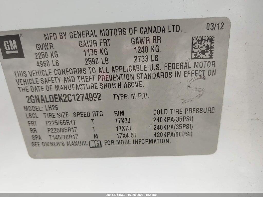 2GNALDEK2C1274992 2012 CHEVROLET EQUINOX photo no. 9