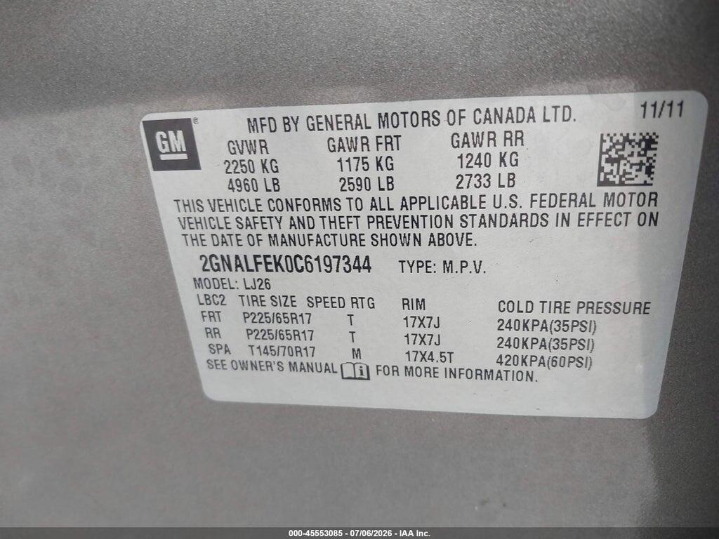 2GNALFEK0C6197344 2012 CHEVROLET EQUINOX photo no. 9