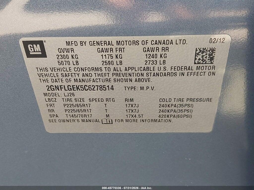 2GNFLGEK5C6278514 2012 CHEVROLET EQUINOX photo no. 9