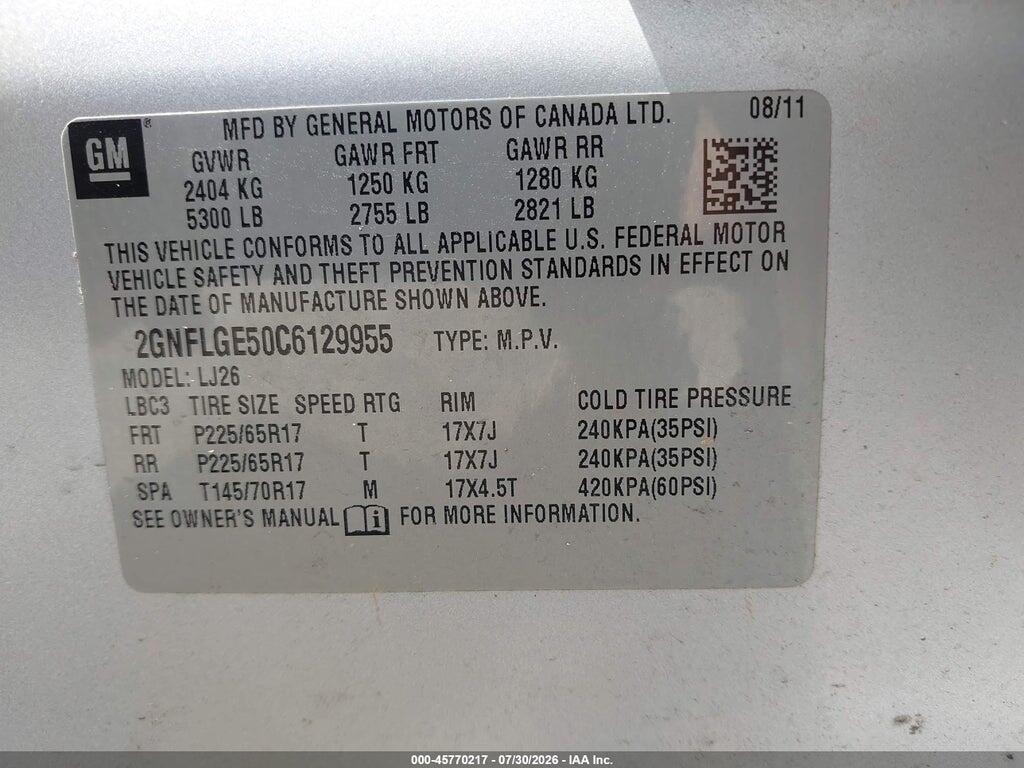 2GNFLGE50C6129955 2012 CHEVROLET EQUINOX photo no. 9