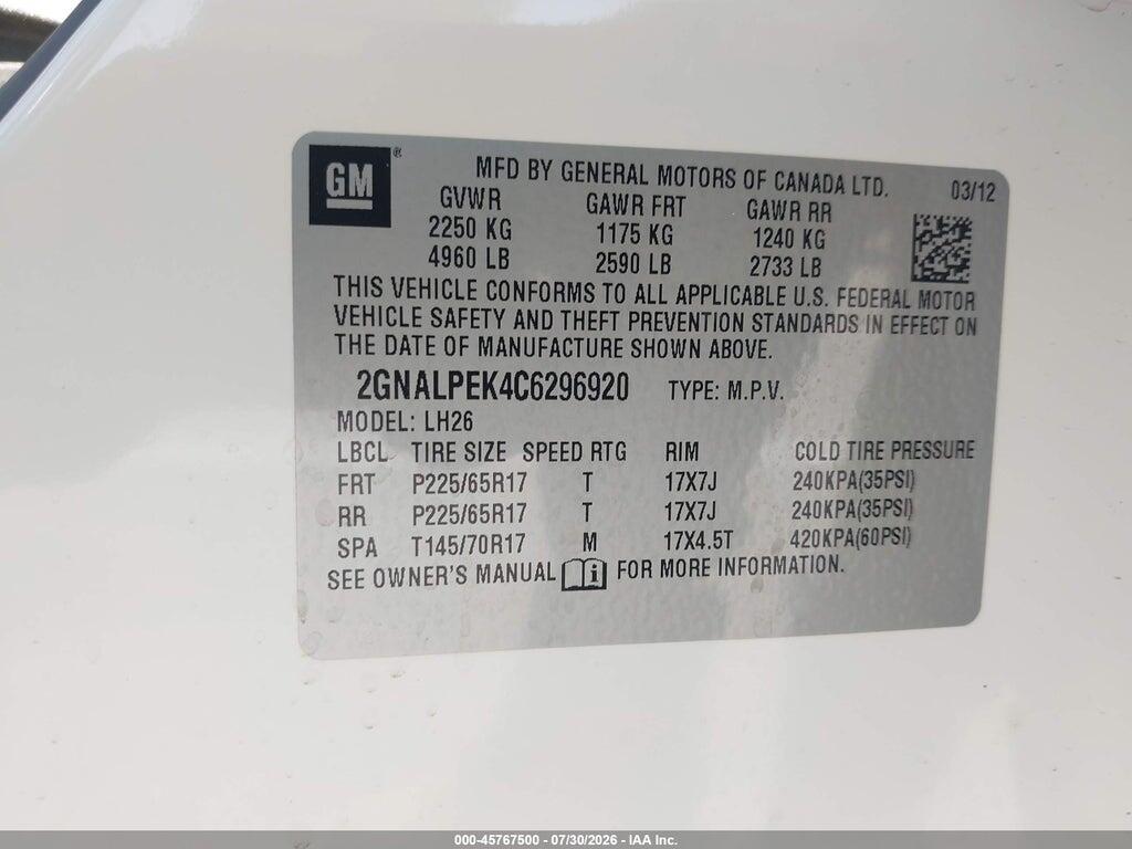 2GNALPEK4C6296920 2012 CHEVROLET EQUINOX photo no. 9