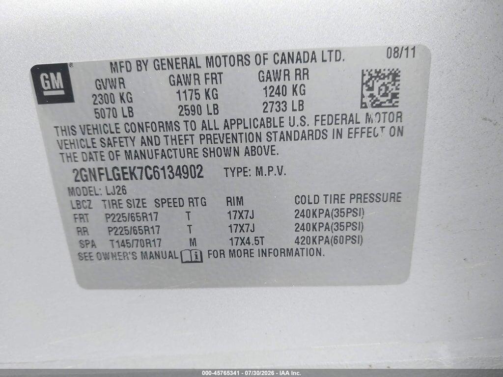 2GNFLGEK7C6134902 2012 CHEVROLET EQUINOX photo no. 9