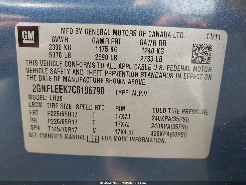 2GNFLEEK7C6196790 2012 CHEVROLET EQUINOX photo no. 9