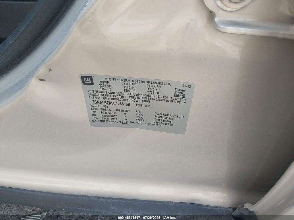 2GNALBEK5C1235169 2012 CHEVROLET EQUINOX photo no. 9