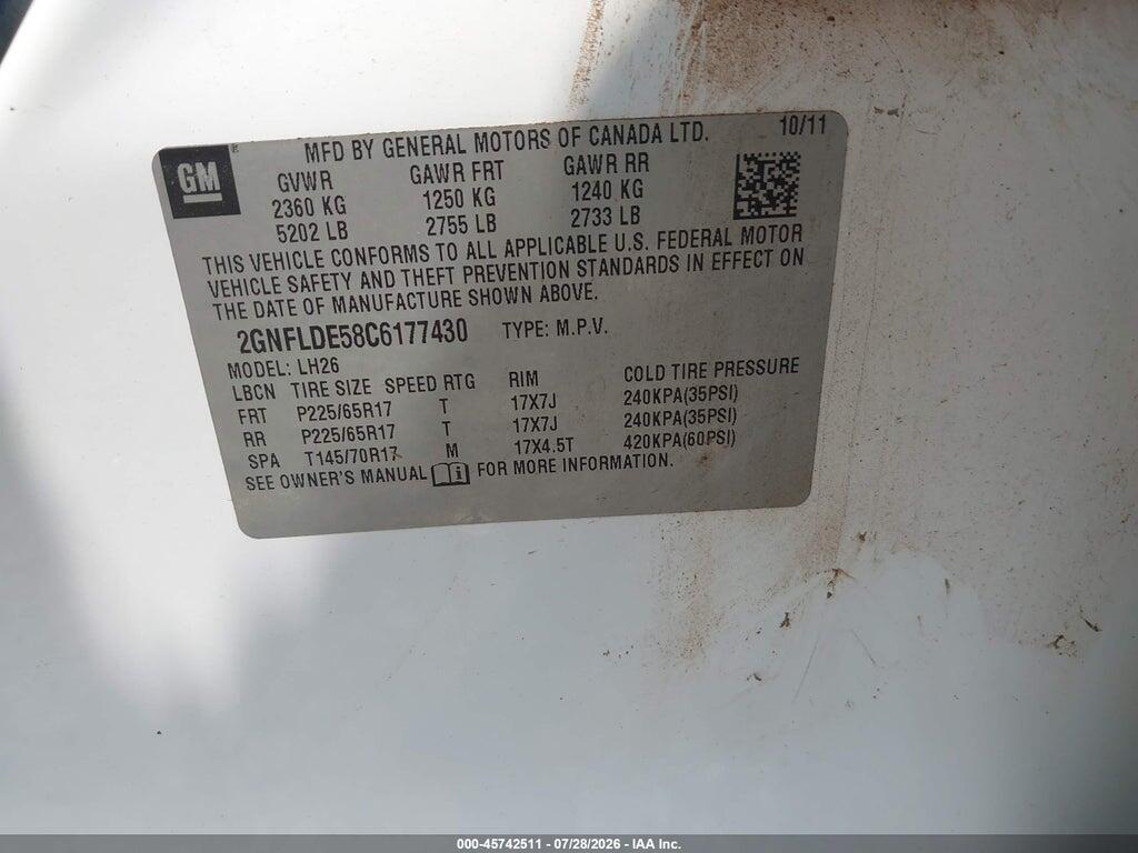 2GNFLDE58C6177430 2012 CHEVROLET EQUINOX photo no. 9