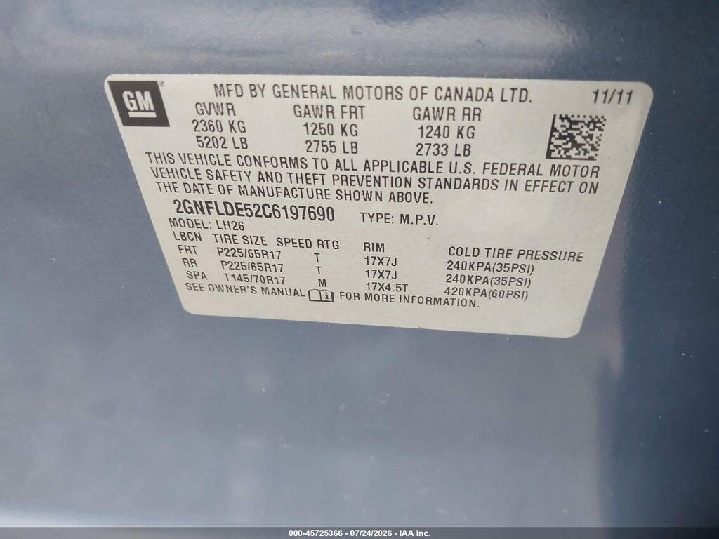 2GNFLDE52C6197690 2012 CHEVROLET EQUINOX photo no. 9