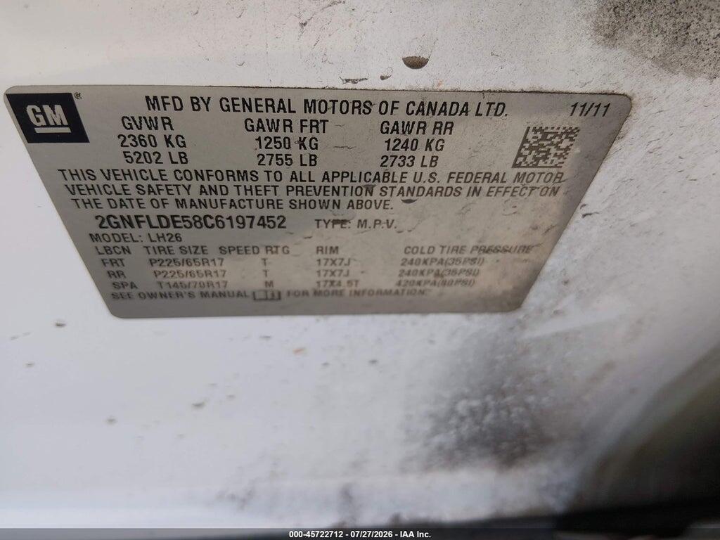 2GNFLDE58C6197452 2012 CHEVROLET EQUINOX photo no. 9