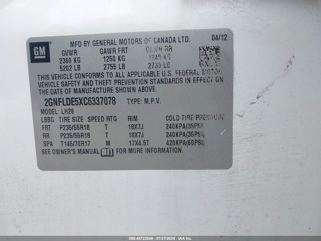 2GNFLDE5XC6337078 2012 CHEVROLET EQUINOX photo no. 9