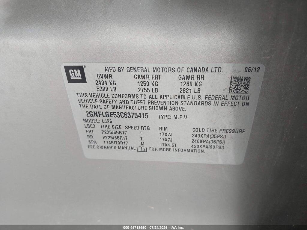2GNFLGE53C6375415 2012 CHEVROLET EQUINOX photo no. 9