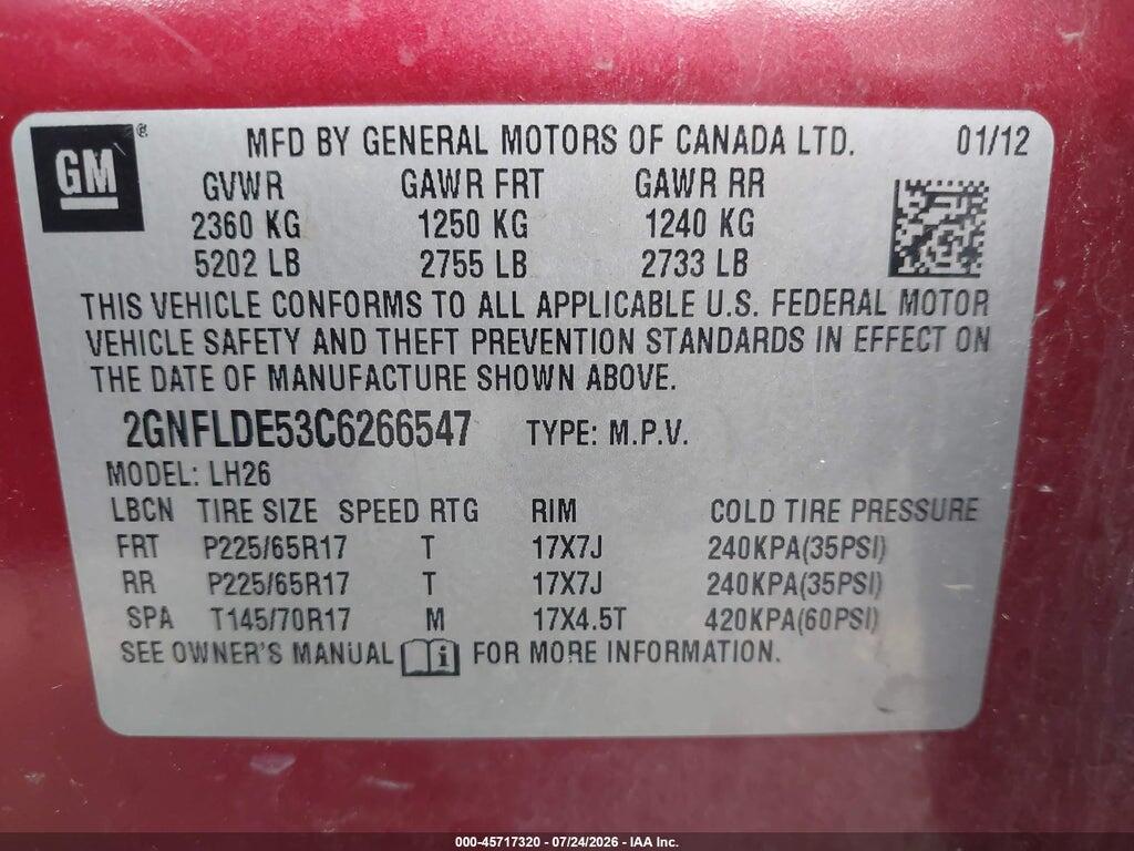 2GNFLDE53C6266547 2012 CHEVROLET EQUINOX photo no. 9