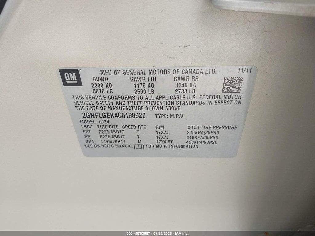 2GNFLGEK4C6188920 2012 CHEVROLET EQUINOX photo no. 9