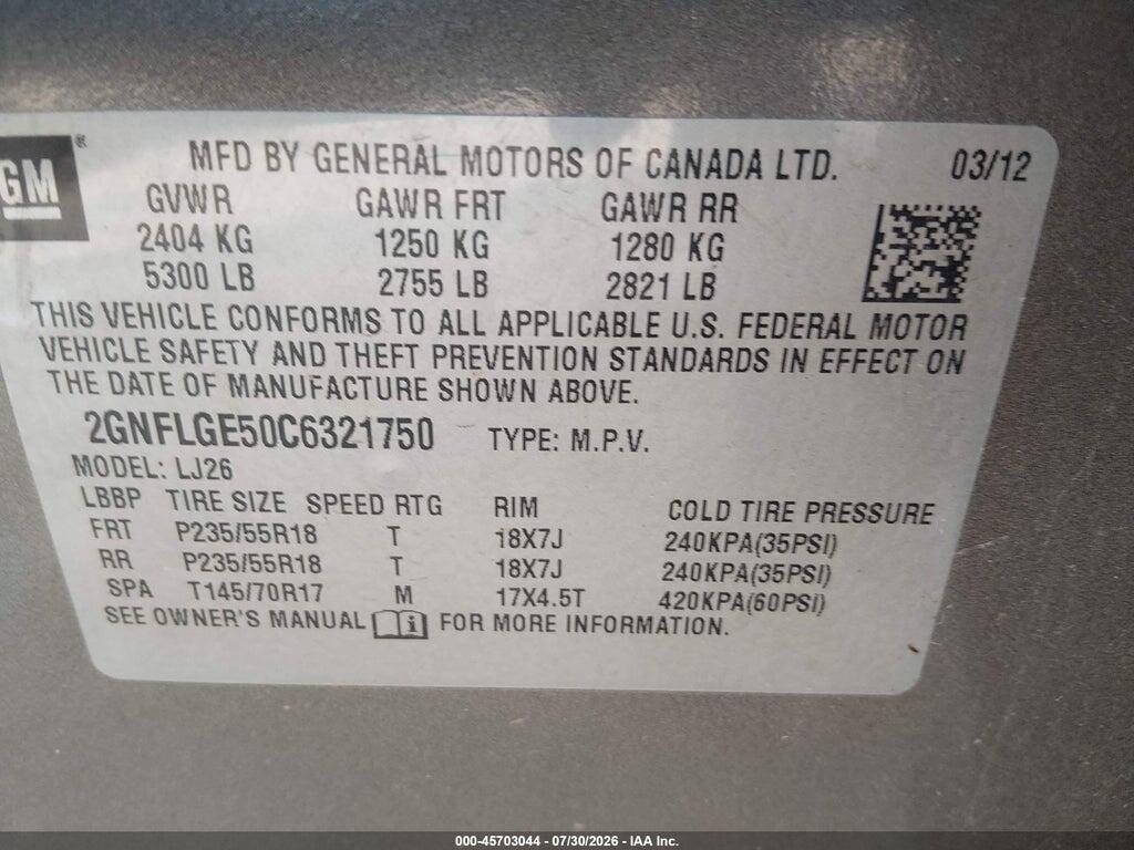 2GNFLDE52C6321750 2012 CHEVROLET EQUINOX photo no. 9