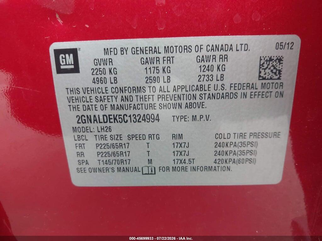 2GNALDEK5C1324994 2012 CHEVROLET EQUINOX photo no. 9