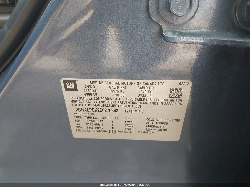2GNALPEK2C6276343 2012 CHEVROLET EQUINOX photo no. 9