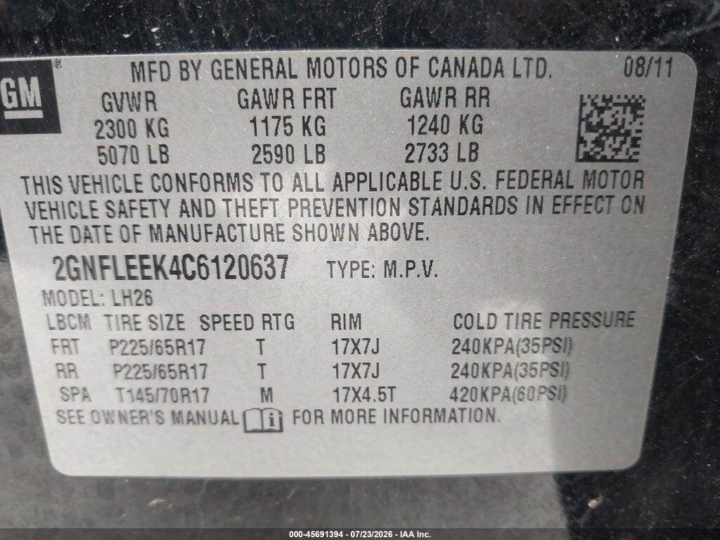 2GNFLEEK4C6120637 2012 CHEVROLET EQUINOX photo no. 9