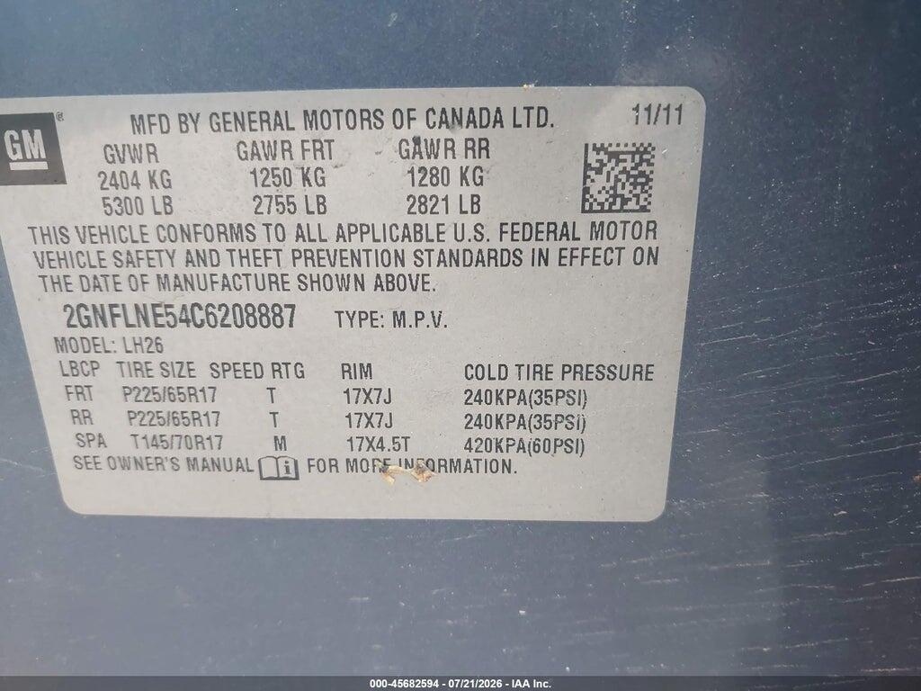 2GNFLNE54C6208887 2012 CHEVROLET EQUINOX photo no. 9