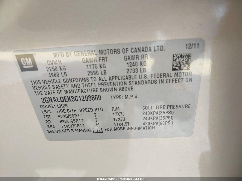 2GNALDEK3C1208869 2012 CHEVROLET EQUINOX photo no. 9