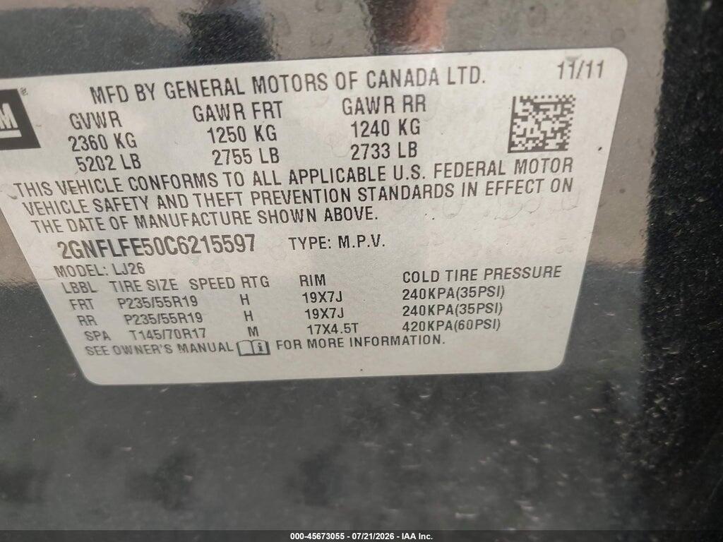 2GNFLFE50C6215597 2012 CHEVROLET EQUINOX photo no. 9