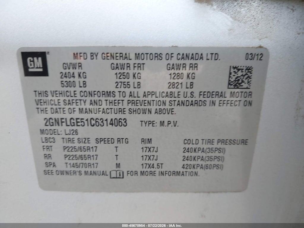 2GNFLGE51C6314063 2012 CHEVROLET EQUINOX photo no. 9