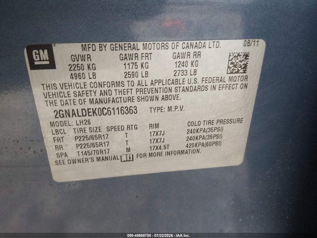 2GNALDEK0C6116363 2012 CHEVROLET EQUINOX photo no. 9