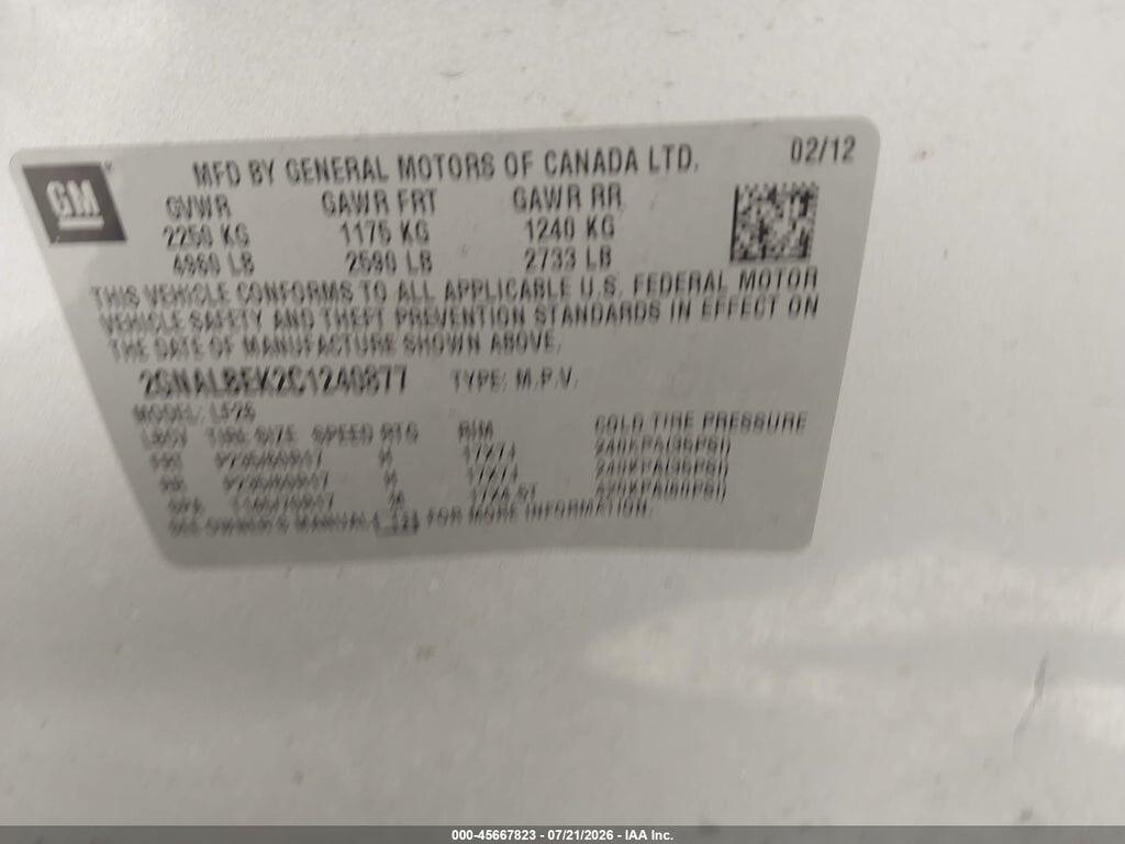 2GNALBEK2C1240877 2012 CHEVROLET EQUINOX photo no. 9