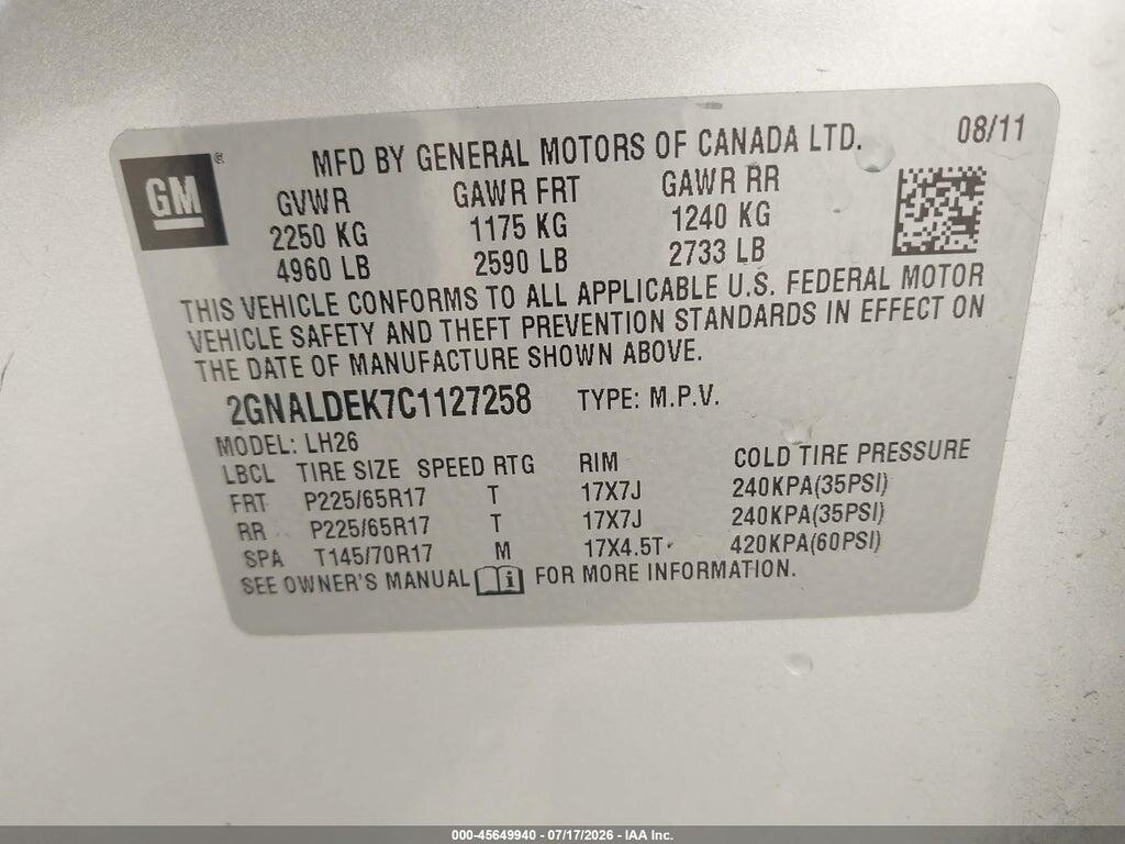 2GNALDEK7C1127258 2012 CHEVROLET EQUINOX photo no. 9