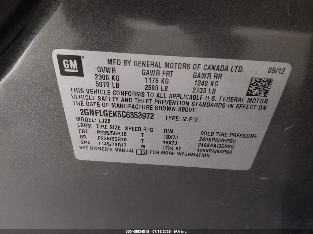 2GNFLGEK5C6353972 2012 CHEVROLET EQUINOX photo no. 9