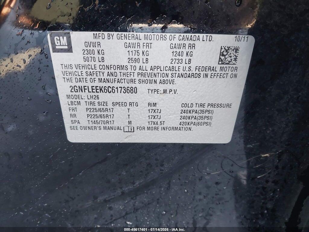 2GNFLEEK6C6173680 2012 CHEVROLET EQUINOX photo no. 9