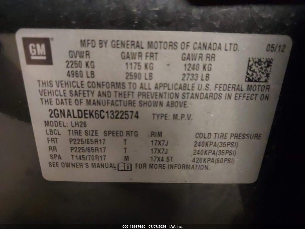 2GNALDEK6C1322574 2012 CHEVROLET EQUINOX photo no. 9