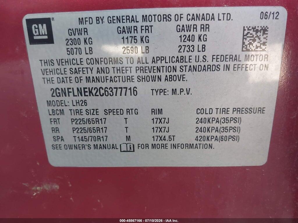 2GNFLNEK2C6377716 2012 CHEVROLET EQUINOX photo no. 9