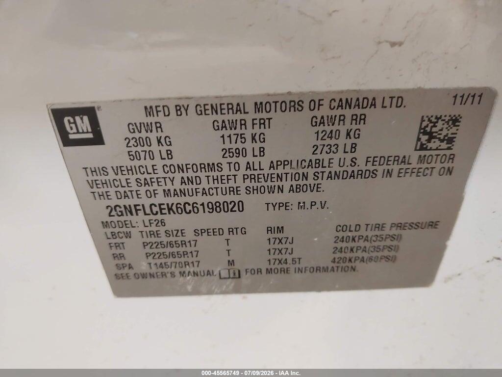 2GNFLCEK6C6198020 2012 CHEVROLET EQUINOX photo no. 9
