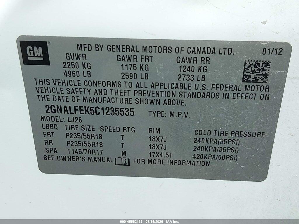 2GNALFEK5C1235535 2012 CHEVROLET EQUINOX photo no. 9