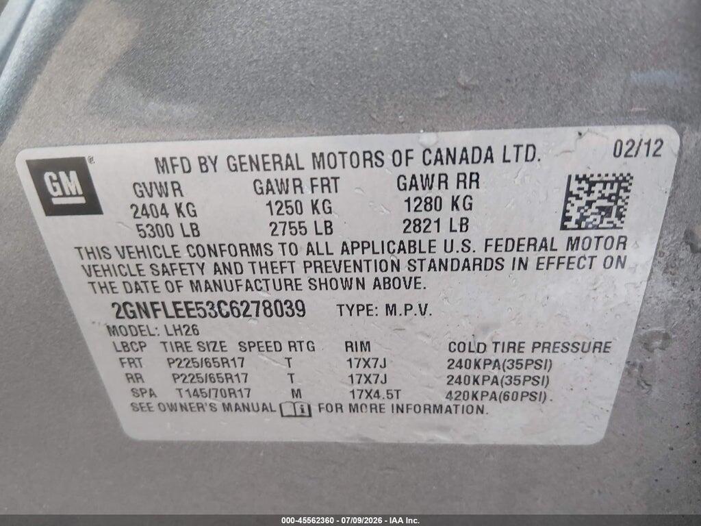 2GNFLEE53C6278039 2012 CHEVROLET EQUINOX photo no. 9