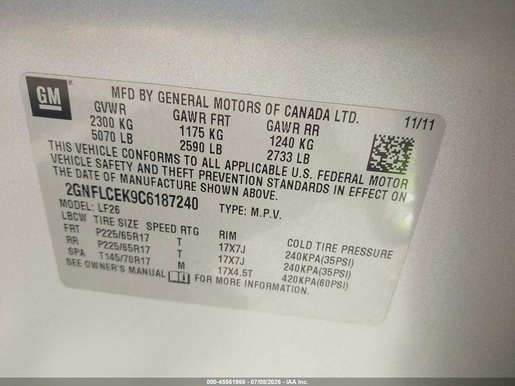 2GNFLCEK9C6187240 2012 CHEVROLET EQUINOX photo no. 9