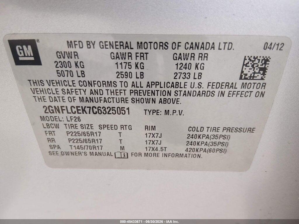 2GNFLCEK7C6325051 2012 CHEVROLET EQUINOX photo no. 9