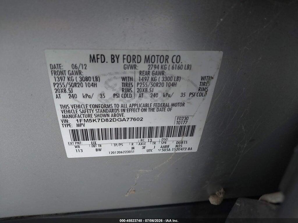 1FM5K7D82DGA77602 2013 FORD EXPLORER photo no. 9