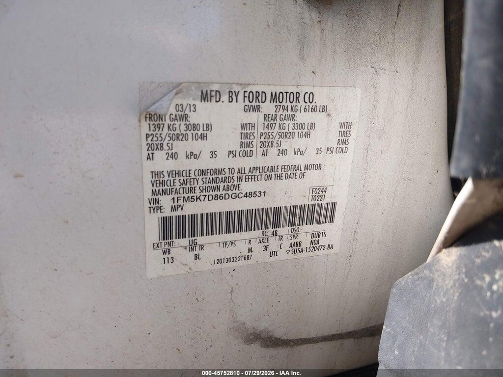 1FM5K7D86DGC48531 2013 FORD EXPLORER photo no. 9
