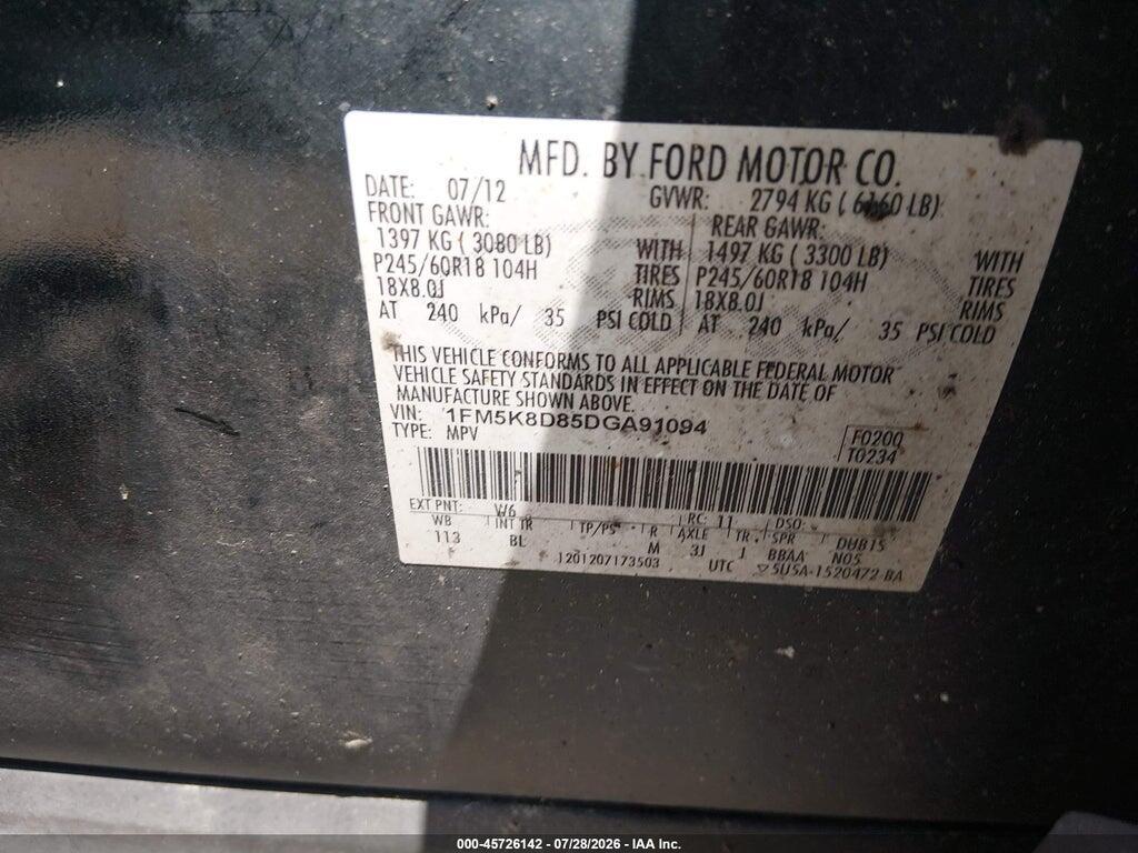 1FM5K8D85DGA91094 2013 FORD EXPLORER photo no. 9