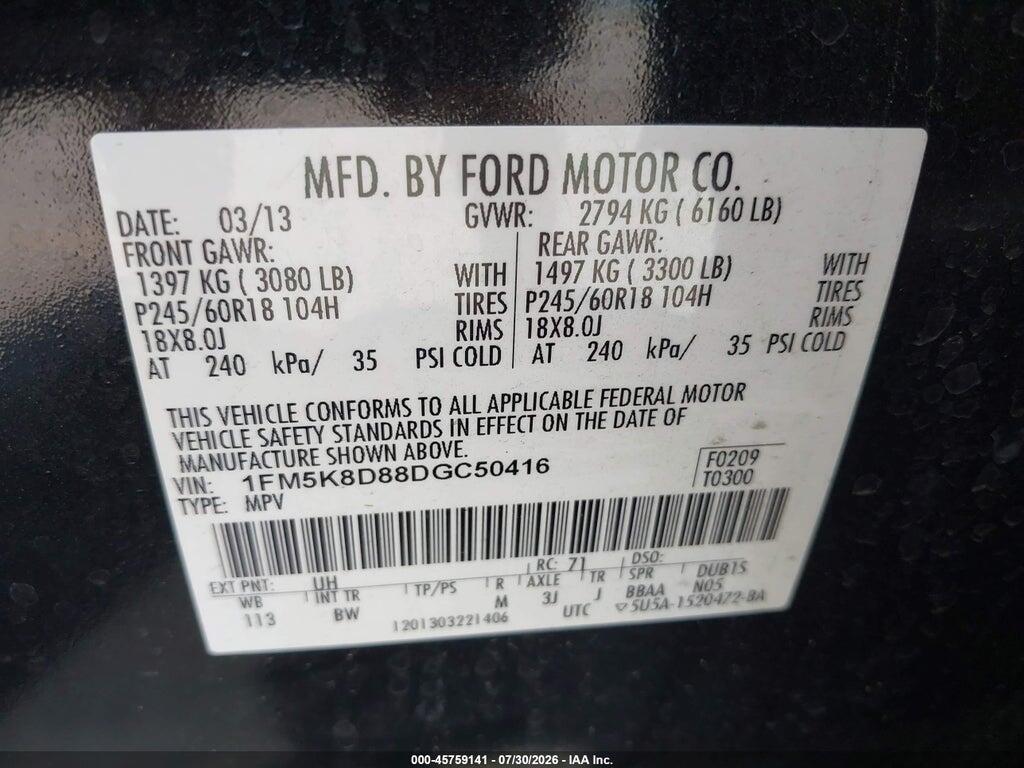 1FM5K8D88DGC50416 2013 FORD EXPLORER photo no. 9