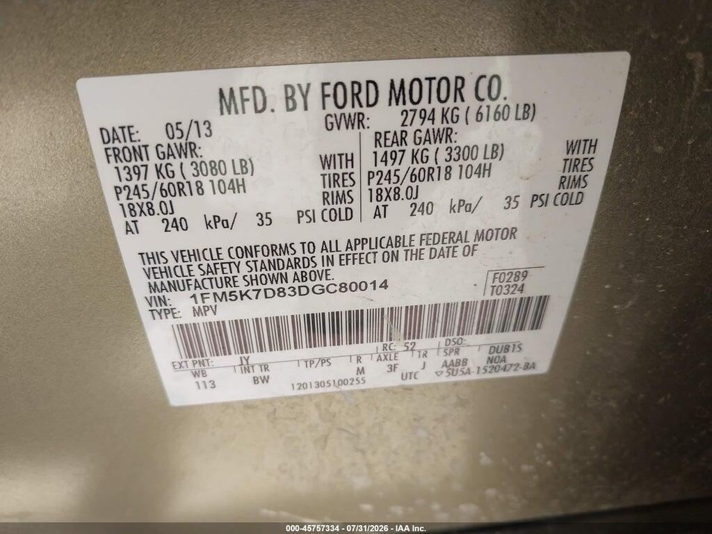 1FM5K7D83DGC80014 2013 FORD EXPLORER photo no. 9