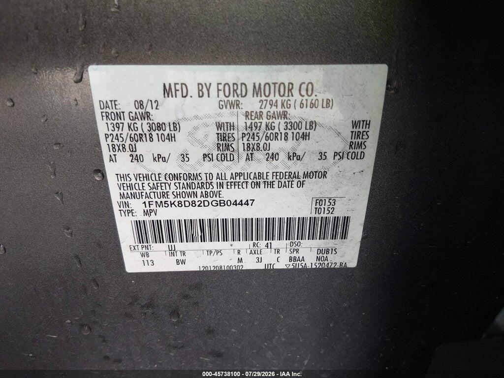 1FM5K8D82DGB04447 2013 FORD EXPLORER photo no. 9
