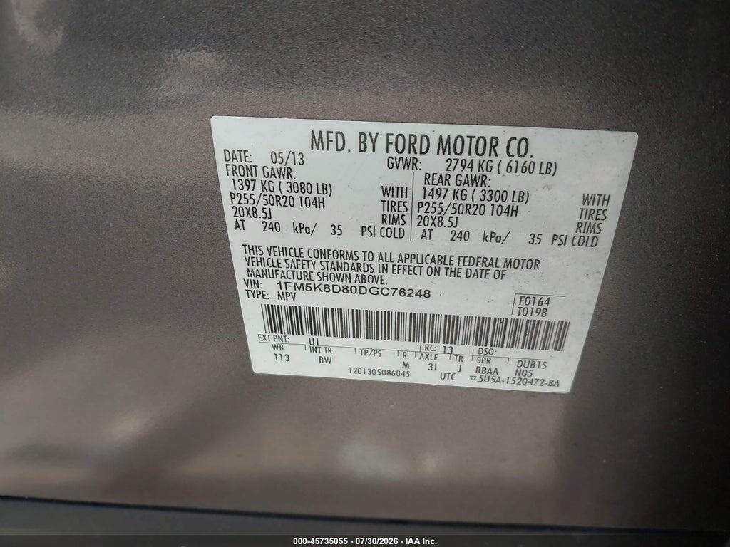 1FM5K8D80DGC76248 2013 FORD EXPLORER photo no. 9